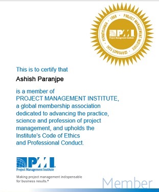 PMI Membership Certificate for Ashish Paranjpe, GetCoached.in/pmp