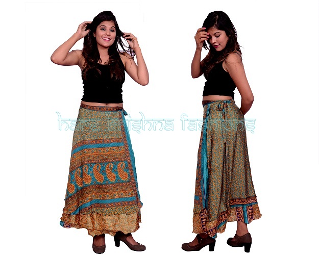 Silk Long Size Double Wrap Skirt Multi Wear