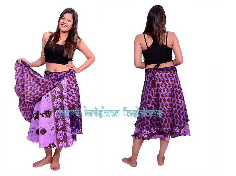 Silk M Size Double Wrap Skirt Multi Wear